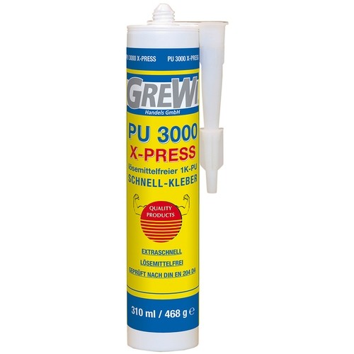 Grewi PU 3000 X-Press: Solvent-free 1-component PU fast adhesive for extreme adhesive strength on almost all materials