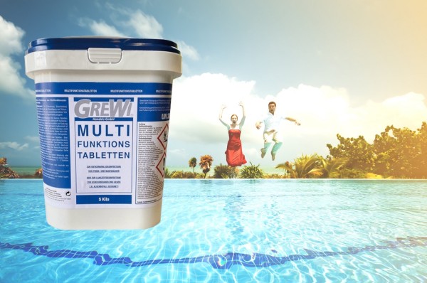Grewi Multifunktionstabletten, Chlor Tabletten zur Langzeitdesinfektion für einen hygienisch-sauberen Pool, 5 kg