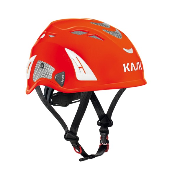 Kask Plasma Hi Viz, red-fluo, 390g, safety helmet, industrial helmet, universal adjustable, size 51-63 cm