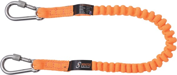 Kratos stretch lanyard with integrated karabiners for connecting tools, 1 m, tool load 5 kg,