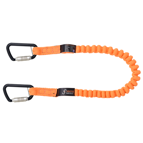 Kratos stretch lanyard with integrated karabiners for connecting tools, 1 m, tool load 5 kg,