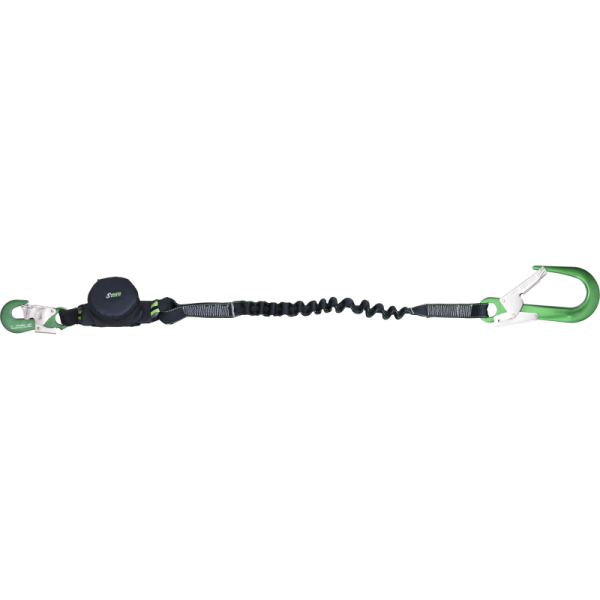 Kratos Verbindungsmittel aus elastischem Gurtband mit Falldämpfer, max. 2 m, Kantengeprüft mit Karabinerhaken und Gerüsthaken, EN355, PSA