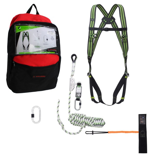 Kratos Safety fall protection set with tool holder for PV, solar system installers.