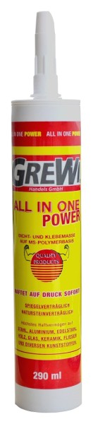 Grewi All in one Power Montagekleber, Kraftkleber mit Sofort-Haftung, 290 ml Kartusche