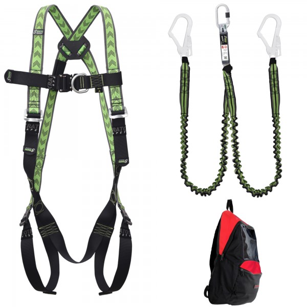Kratos Scaffolder Safety Kit with body harness, forked energy absorber 1,50 mtr. backpack, PPE