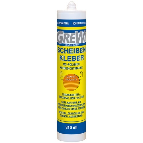 Grewi windshield adhesive black, 310ml, MS polymer, strong hold for car windows and more.