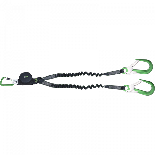 Kratos forked expandable lanyard with energy absorber and 3 aluminium karabiners, 1,50 m, PPE, EN355