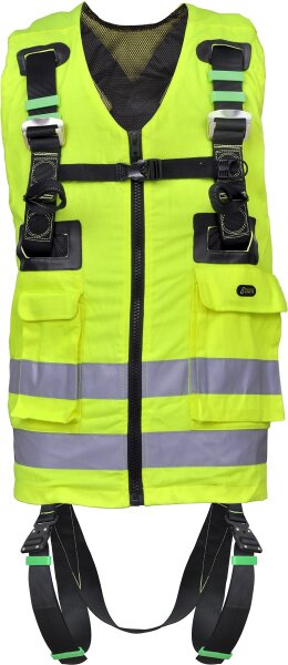 Kratos Safety Reflex 1, Auffanggurt mit hoch sichtbarer gelber Arbeitsweste, Warnweste, Sicherheitsweste mit Gurt, mehrere Taschen und Reflektorstreifen, PSA, EN361, EN471