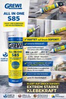 Grewi All in one S85 Montagekleber, Baukleber mit hoher Sofort-Haftung, 290 ml Kartusche