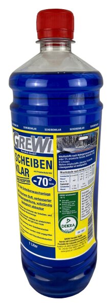 Grewi Scheibenklar, Scheibenreiniger mit Frostschutz für die Scheibenwaschanlage, Konzentrat bis -70°C, 1 Liter
