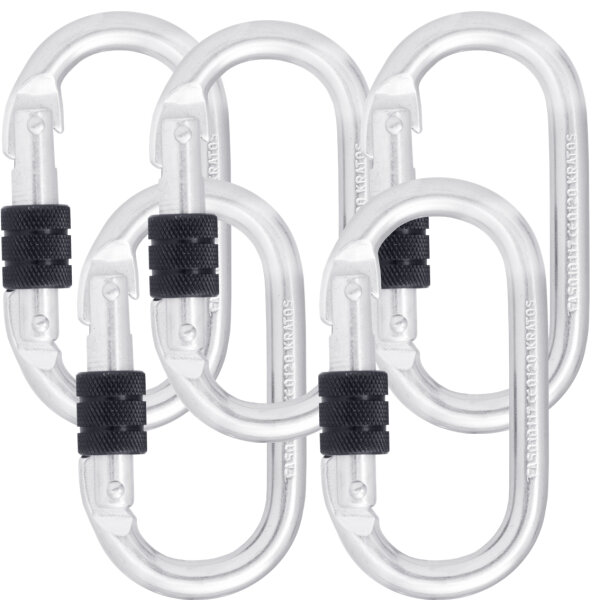 Kratos Safety Stahl-Karabiner mit Schraubverschluss, Schraubkarabiner, Ovalkarabiner, PSA, 18mm Öffnungsweite, EN362, 25 kN 5 Stück