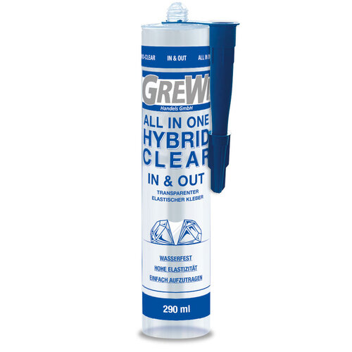 Grewi All In One Hybrid-Clear – Transparenter elastischer Hybridkleber für innen & außen