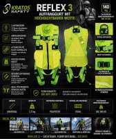 Kratos Safety Reflex 3, Auffanggurt mit hoch sichtbarer Arbeitsweste und Gurtbändern, Warnweste, Sicherheitsweste mit Gurt, PSA, EN361