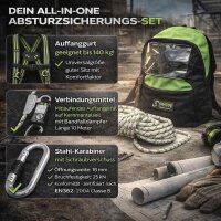 Kratos Safety Absturzsicherung-Set nach CE - Fallschutz-Set mit Kratos Auffanggurt EN361, Kratos Auffanggerät 10m mit Bandfalldämpfer EN353-2, Kratos Stahlkarabiner EN362, Rucksack, PSA, CE-Zertifiziert, mit Seriennummer