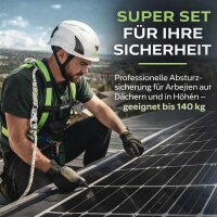 Kratos Safety Absturzsicherung-Set nach CE - Fallschutz-Set mit Kratos Auffanggurt EN361, Kratos Auffanggerät 10m mit Bandfalldämpfer EN353-2, Kratos Stahlkarabiner EN362, Rucksack, PSA, CE-Zertifiziert, mit Seriennummer