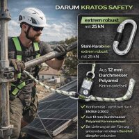 Kratos Safety Absturzsicherung-Set nach CE - Fallschutz-Set mit Kratos Auffanggurt EN361, Kratos Auffanggerät 10m mit Bandfalldämpfer EN353-2, Kratos Stahlkarabiner EN362, Rucksack, PSA, CE-Zertifiziert, mit Seriennummer